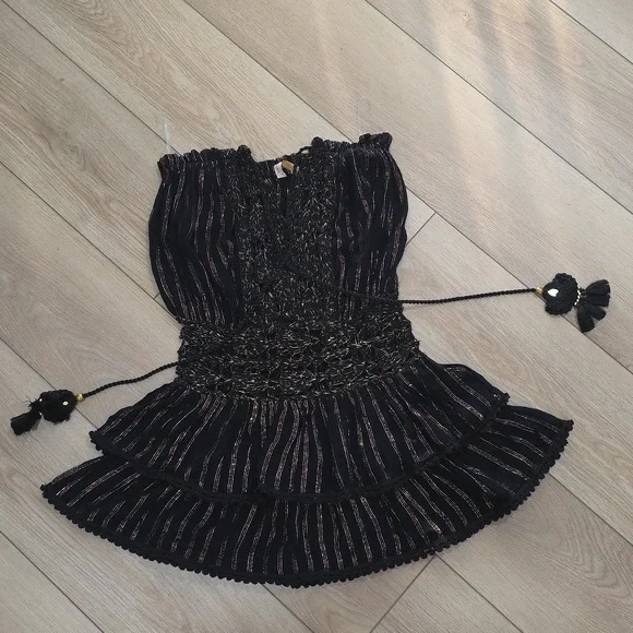 Black Strapless Gold Metallic Lace Dress Beach Cover-up